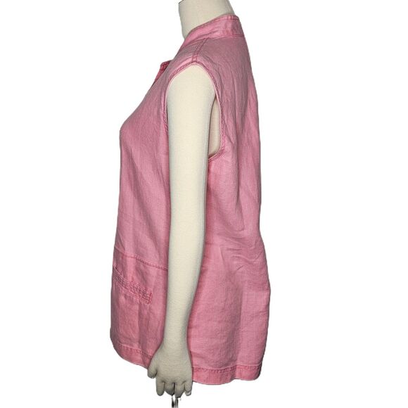 Debra DeRoo Pink Linen Sleeveless Button Front Tunic Top Mandarin Collar M - Picture 4 of 7